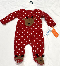 NWT CARTER'S JUST ONE YOU CHRISTMAS HOLIDAY RED WHITE FACE DEER FLEECE SLEEPER