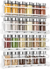 4 Pack Wall Mounted Spice Rack with 16 Hooks, Spice Rack Organizer for Cabine...