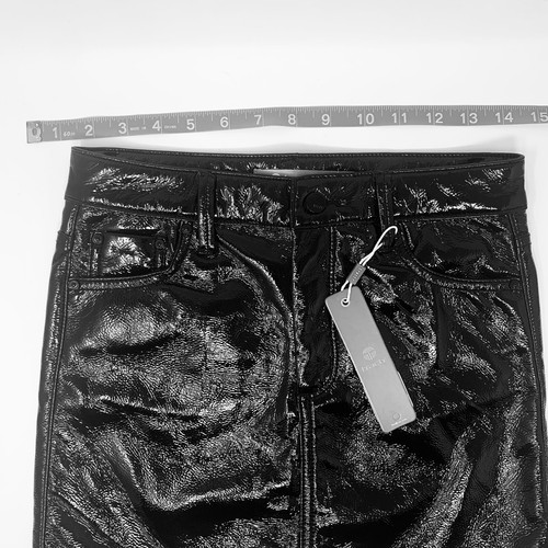 Tractr Girls Sz 10 Black Pleather Mini Skirt Shiny Faux Patent Leather 5 Pockets - Picture 6 of 12