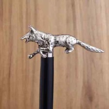Walking Stick Cane Wolf Wooden Handle Head Brass Victorian Silver best for gift.