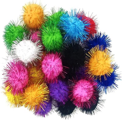 MYYZMY 60 Pcs Cat Balls Toys 1.8 Inch Sparkle Balls Tinsel Glitter Pom Pom