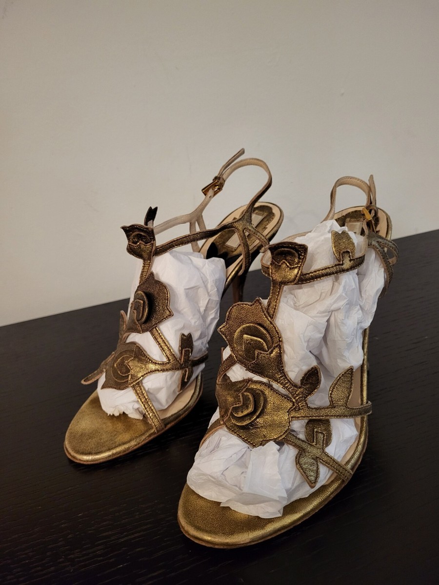 MADE IN ITALY PRADA GOLD LEAF HEELS VINTAGE 38.5 | eBay