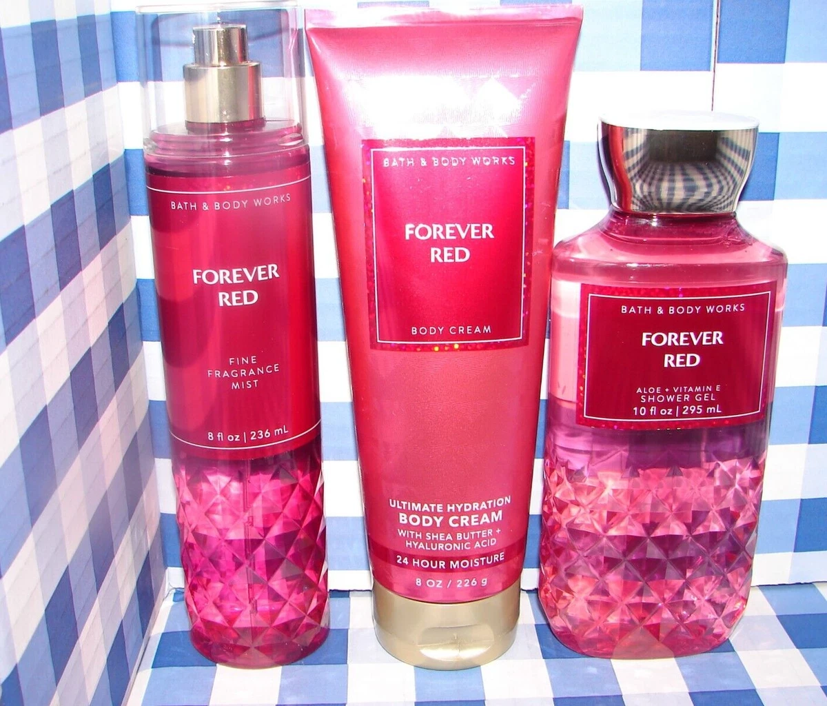 Bath & Body Works FOREVER RED Body Cream Shower Gel Fragrance Mist Lot  of 3