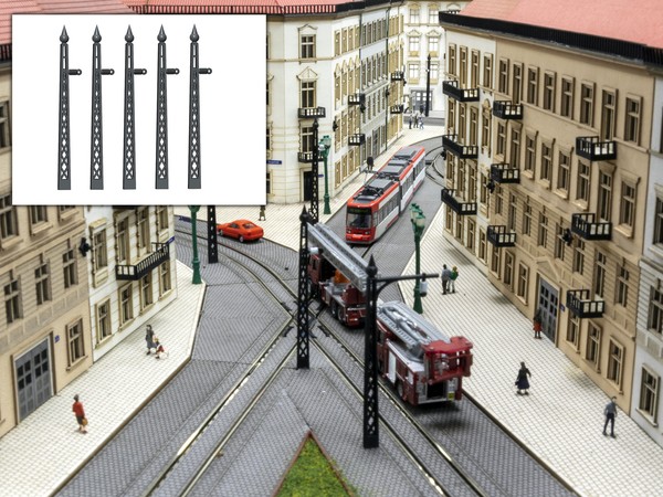 Mu N-A00315 - StraßEnbahn Oberleitungsmast Ohne Ausleger 5X - Spur N - Neu-image