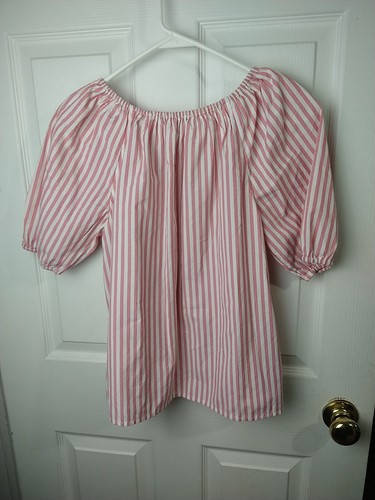 Loft Pink woman SP blouse White Striped Casual Peasant Side Slit - Picture 9 of 9