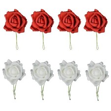 Christmas - Pack of 4 Artificial Foam Rose / Wired Stem - 8cm - Choose Colour
