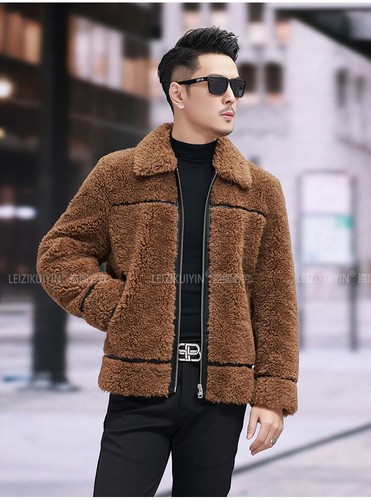 New Men's Fur Lapel Fur One-piece Lamb Plush High-end Coat Thickened Real Wool - Picture 16 of 21