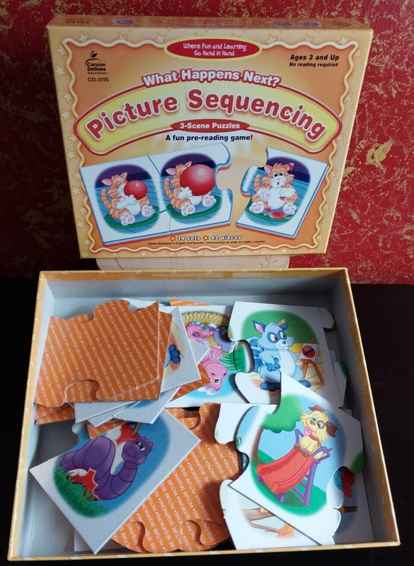 CARSON DELLOSA Ages 3 + WHAT NEXT Picture Sequencing Educational 3 Scene Puzzles