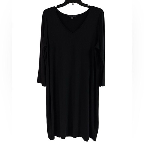 Eileen Fisher schwarzes Basic Pullover Viskosekleid mit V-Ausschnitt Gr. XL