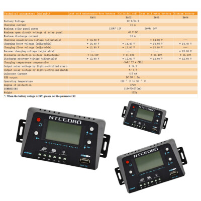 10A 12V/24V Solar Charge Controller,Double Button，Large LCD Display,USB Port
