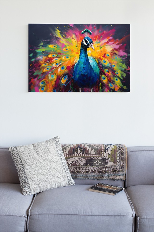 Colorful Peacock Oil Painting Print Framed Canvas Wall Art Decor Dining