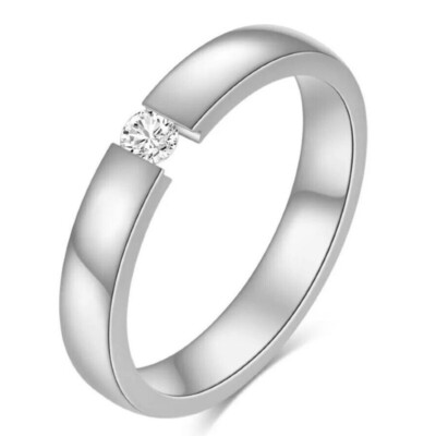 EDELSTAHL DAMENRING MIT ZIRKONIA SILBER SILVER FRAUEN RING STEIN DAMEN STAINLESS