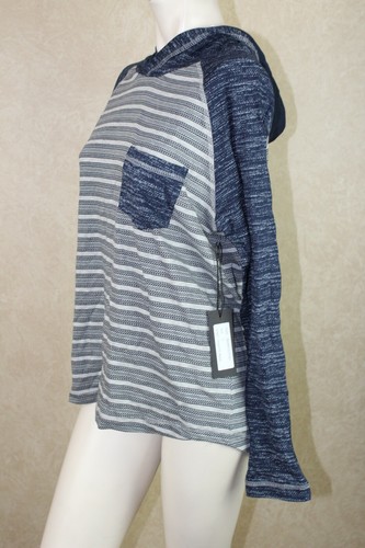 Overdrive New Womens Knit hoodie top Size L Heateher Grey Navy NWT B7D2 - Picture 6 of 6