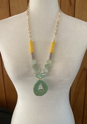 Barse Necklace Agate Jasper Yellow Green Pendant New