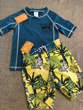 NWT Gymboree boy 2-piece blue leopard rash guard swim suit SET 18 24 TWINS