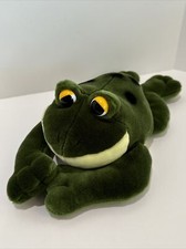 Aurora Frog Dark Green w/ Black Spots Laying Bean Bag Plush 14  Stuffed Animal