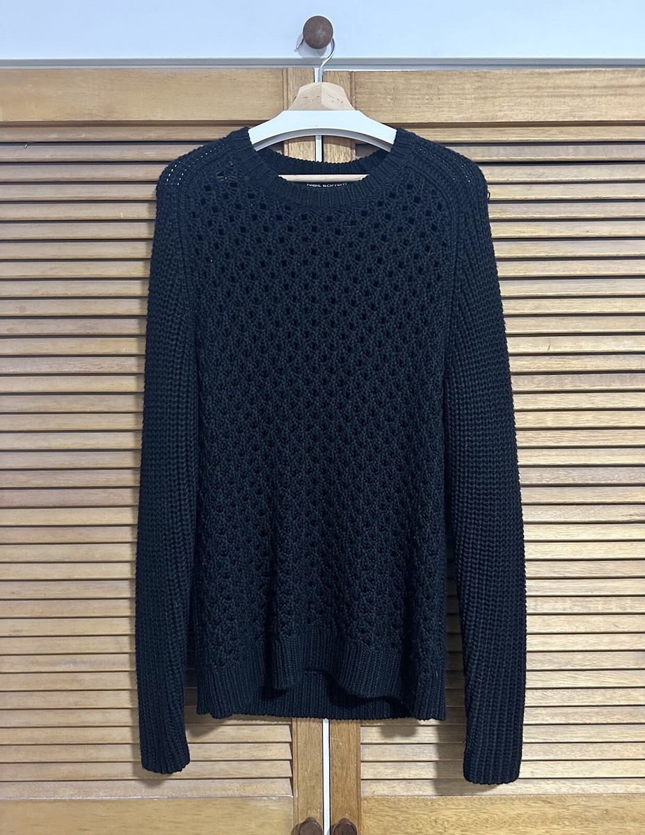 Neil Barrett Mens Chunky Knit Black Wool Sweater Size Slim Fit L 