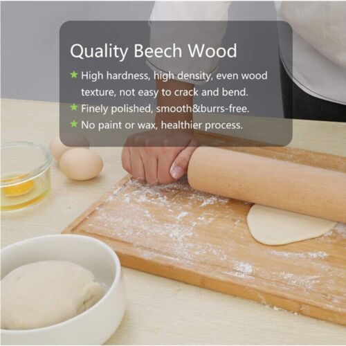 17'' Classic Rolling Pin for Baking, Pastry, Pizza, Long Beech Wood Dough Roller - Picture 4 of 7