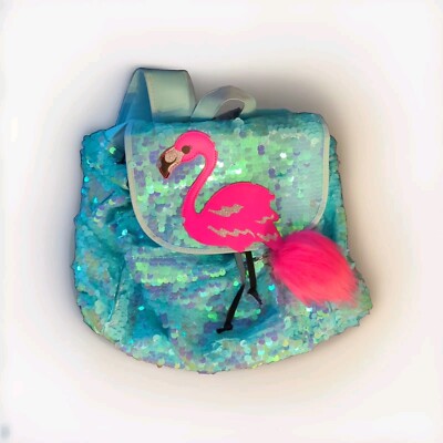 Brand New Retired Justice Flamingo Flip Sequin Rucksack Backpack Blue