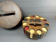 Vintage Solid Wood Poker Chip Carousel Slots For Chips And 2 Decks Of Cards