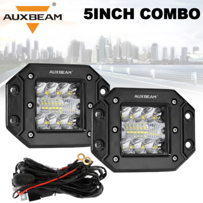 AUXBEAM Flush Mount 5 Inch Spot LED Pods Light Flood Combo Beam Driving Lamp