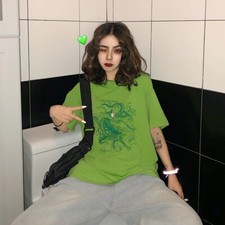Camicia Stampa Drago Harajuku Donna Top Blusa Punk Gotico Vintage Ulzzang