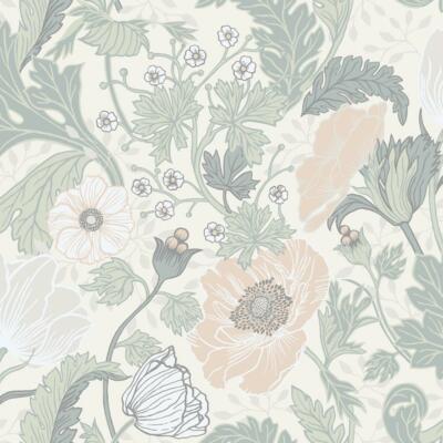33000 - Apelviken Anemone Floral Vines White/lightgreen Galerie Wallpaper