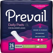 Prevail Incontinent Pad 7.5" Length Pant Liner Very Light 312 Ct