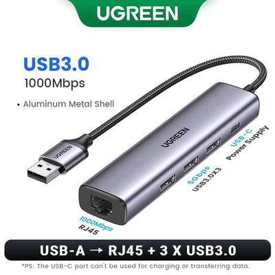 USB Ethernet Adapter 1000/100Mbps USB3.0 HUB RJ45 Lan for Laptop PC Xiaomi Mi Bo