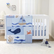 Nautical Patch, Blue 3-Piece Boy Baby Crib Bedding Set by The Peanutshell