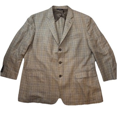 Brooks Brothers 1818 Regent 50R Unlined Wool Blend Blazer Sport Coat Tan Plaid