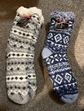 Cuddle Duds 2 Pack Lounge Socks. Blue  White And Gray  White. Shoe Size 4-10
