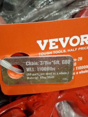 Vevor 3/8'' x 6ft G80 Hebekette Schlinge 2 Bein mit Haltehaken 11.000 Pfund 5 Tonnen