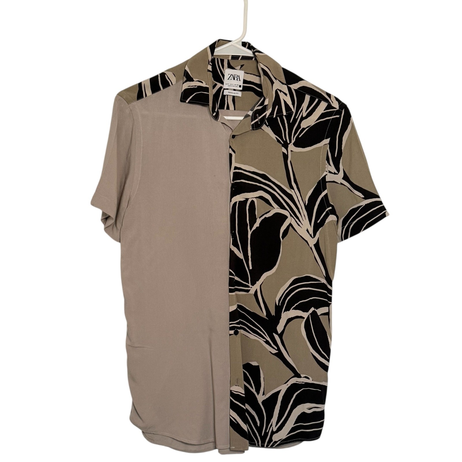 Zara Abstract Split Panel Button Down Shirt Bold … - image 6