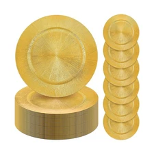 Tanlade 50 Pcs Gold Charger Plates Bulk, 13" Round Plastic Dinner Charger Pla...