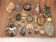 Vintage - Now 20 Piece Earthy Natural Tones Pendants Craft Wear Jewelry Lot #2