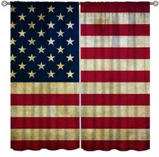 Retro USA Flag Blackout Curtains for Man Cave, Vintage Old Yellowed American ...
