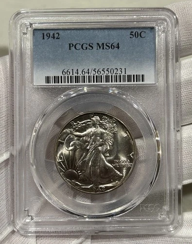 GRADED 1942 Walking Liberty Half Dollar PCGS MS64 Silver American Coin