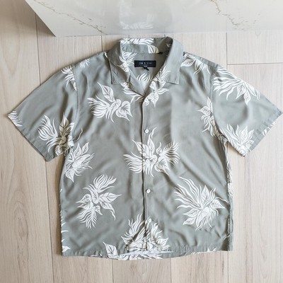 Rag & Bone Shirt Mens M Green Floral Hawaiian Tropical Short Sleeve Button Up