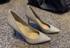 Silver Glitter Stiletto Pointed Toe Pumps Slip On Synthetic Party Shoes Women