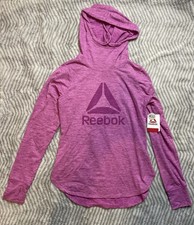 Reebok Women s XS Heathered Pink Hoodie Moisture Wicking Thumb Holes New