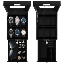 6-Slot Watch Box, 2-Layers PU Leather Jewelry Watch Case Watch Holder Organizer