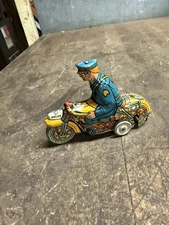 Vintage Rare Original 1940s Marx Police Cop Man Motorcycle Tin Toy Wind Up USA