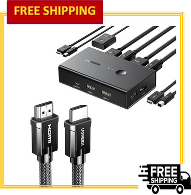 UGREEN HDMI KVM Switch 1 Monitor 2 Computers with 4 USB 3.0 Ports & HDMI Cable