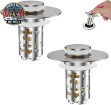 2 Pack Universal Bathroom Sink Drain Strainer, 3 in 1 Pop up Stopper, Removable