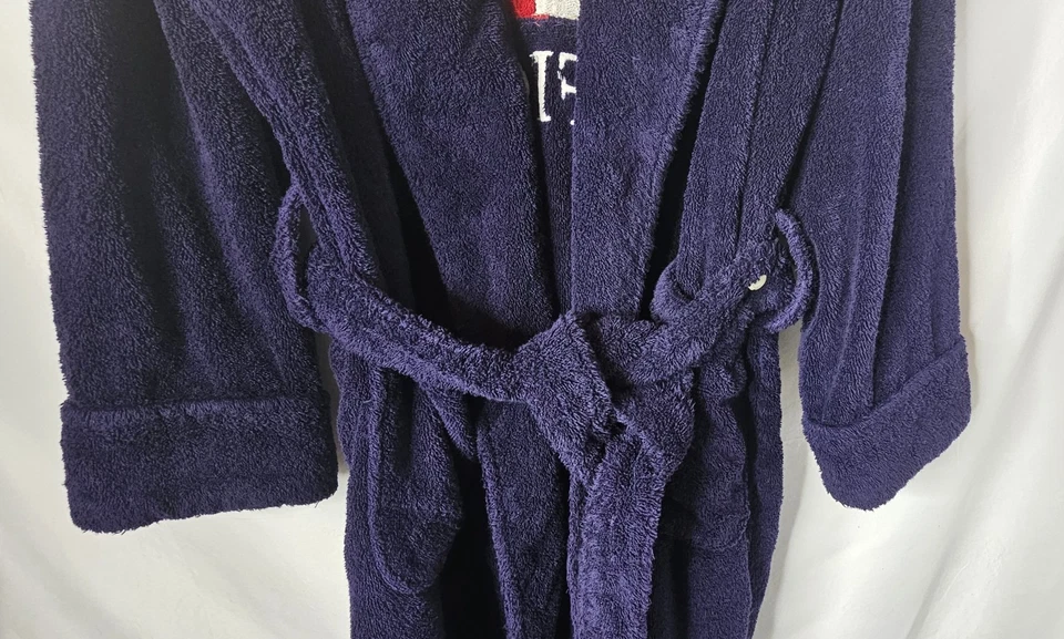 ​Albornoz Tommy Hilfiger Vintage Años 90 Azul Marino Terry Tela L/XL Logo Bandera Acogedor Foto 3 de 4