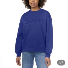 Esprit Women's S Blue Logo Crew Neck Pullover Sweatshirt Cotton Fleece