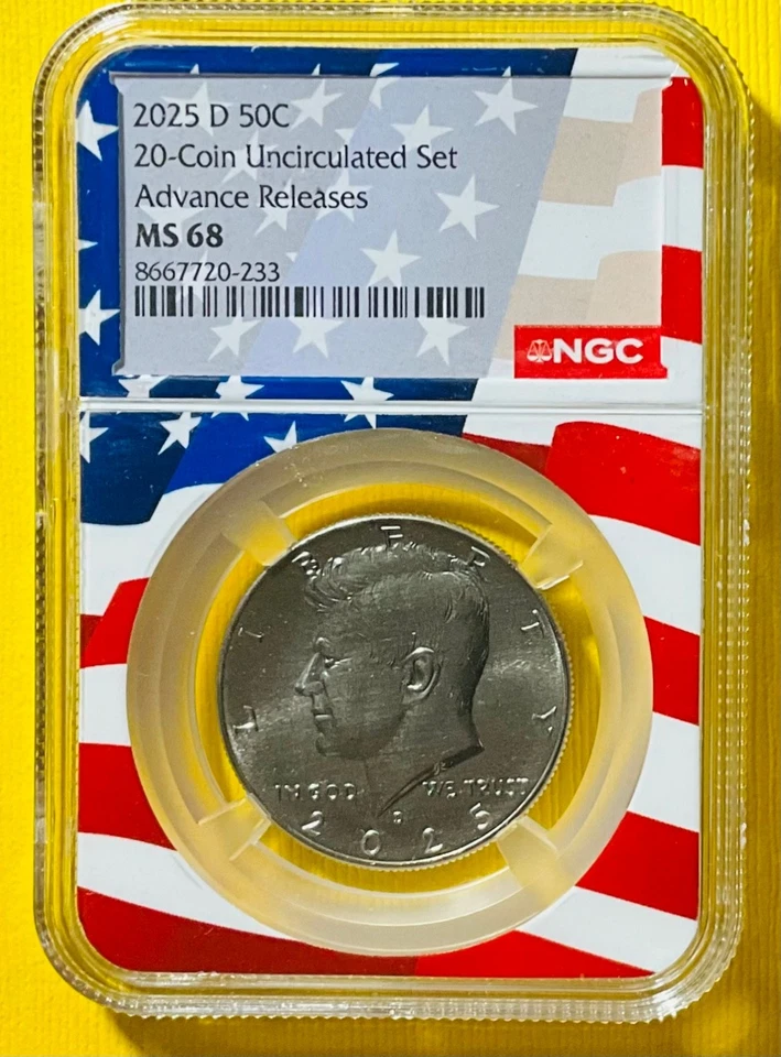 2025 P&D Kennedy NGC MS 68 meio dólar lançamentos avançados etiqueta de núcleo de bandeira rara - Imagem 3 de 4