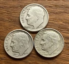 3x Roosevelt Dimes 90% Silver 1960D 1961D 1964D Circulated Fractional Silver
