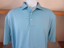 Peter Millar Summer Comfort Polo Shirt Blue Green Stripes Golf Club Size 2XL
